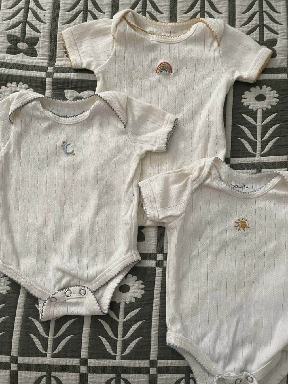 Pehr Pointelle one piece set of 3 bundle sun rainbow moon embroidery 0-3